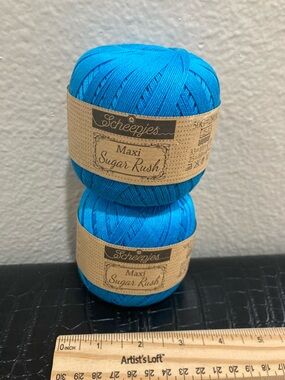 2 NWT Scheepjes Maxi Sugar Rush 100% Mercerized Cotton Thread 146 Vivid Blue